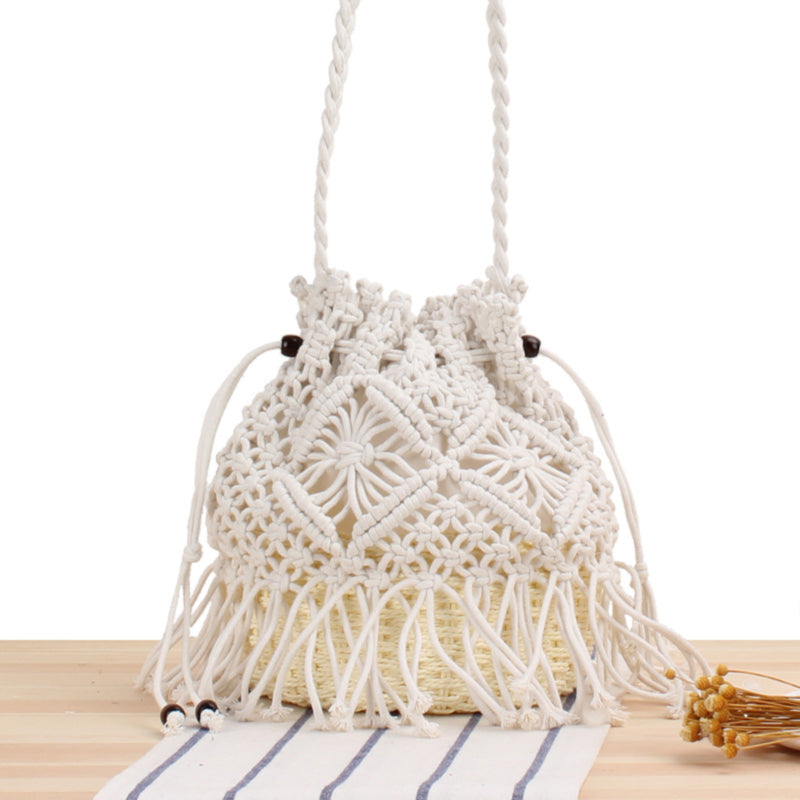 Crossbody Straw Woven Beach Bucket