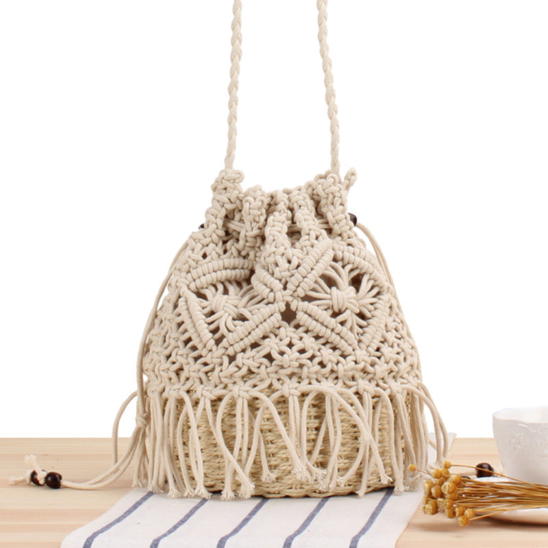 Crossbody Straw Woven Beach Bucket