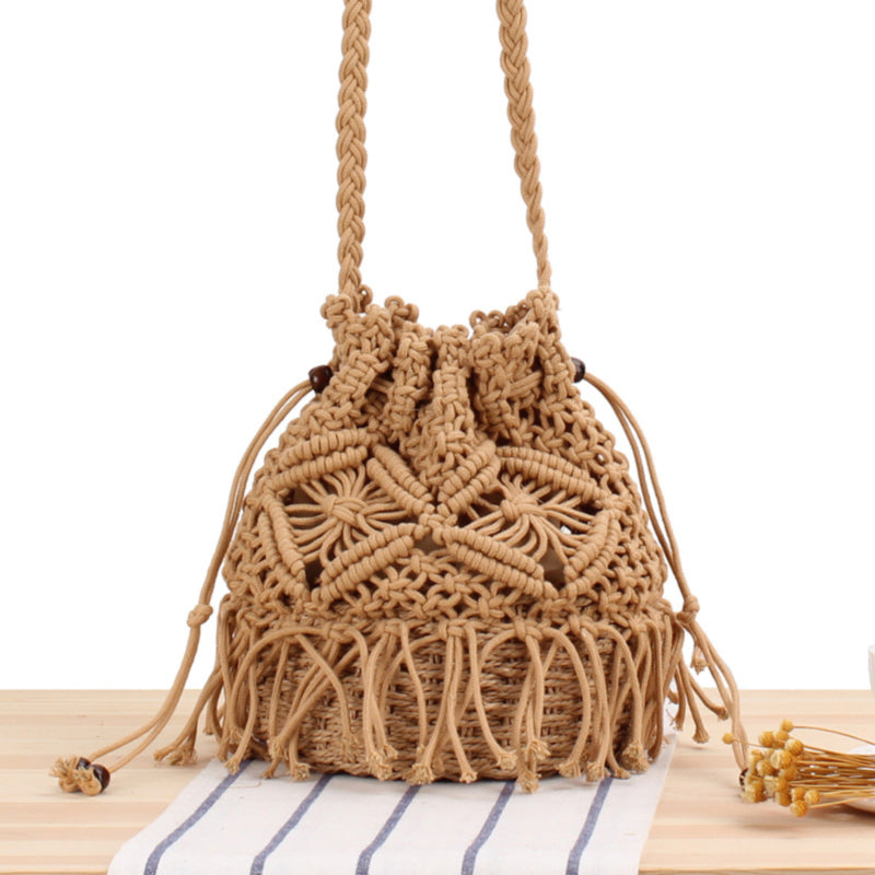 Crossbody Straw Woven Beach Bucket