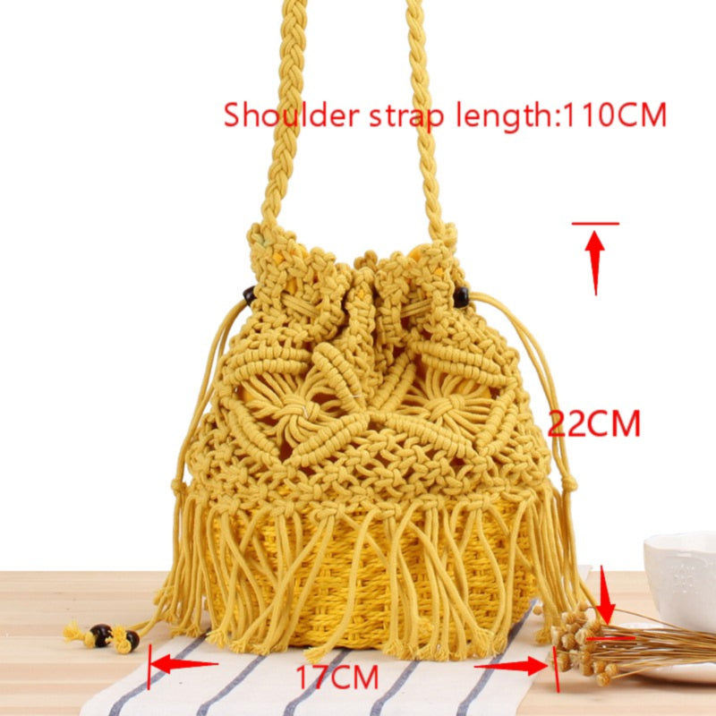 Crossbody Straw Woven Beach Bucket